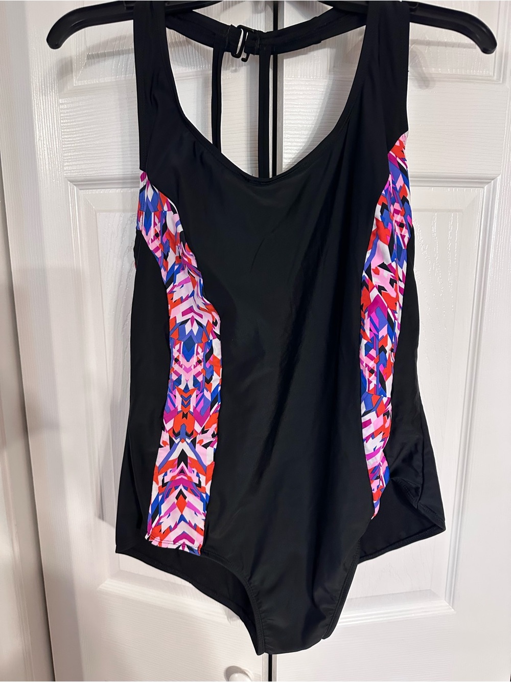 Women’s Catalina 1X(16W) Black One-Piece Swimsuit with Multicolor Side Panels